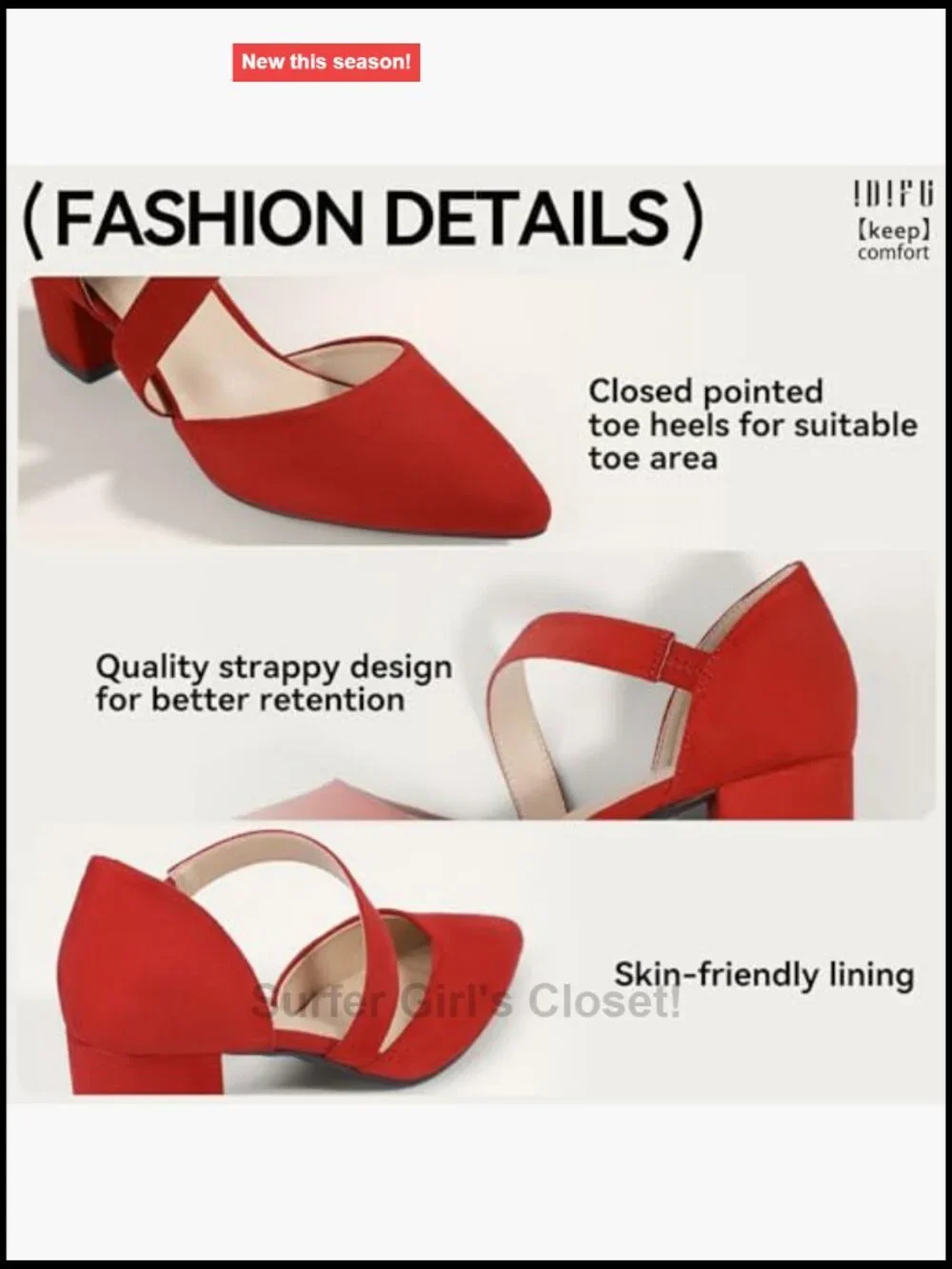 IDIFU Women's Pumps Closed Pointed Toe Low Block Chunky Comfort Heels